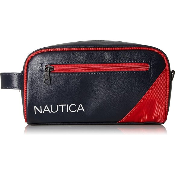Men's Red Top Zip Travel Kit Leather Toiletry Bag Casual Organizer Accessory - Picture 1 of 6